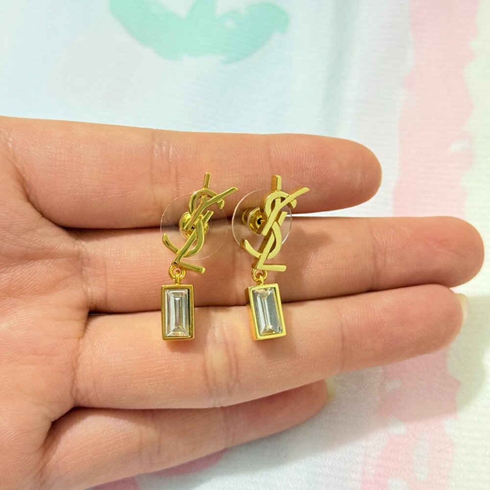 Yves Saint Laurent Gold-Tone Letter Earrings
